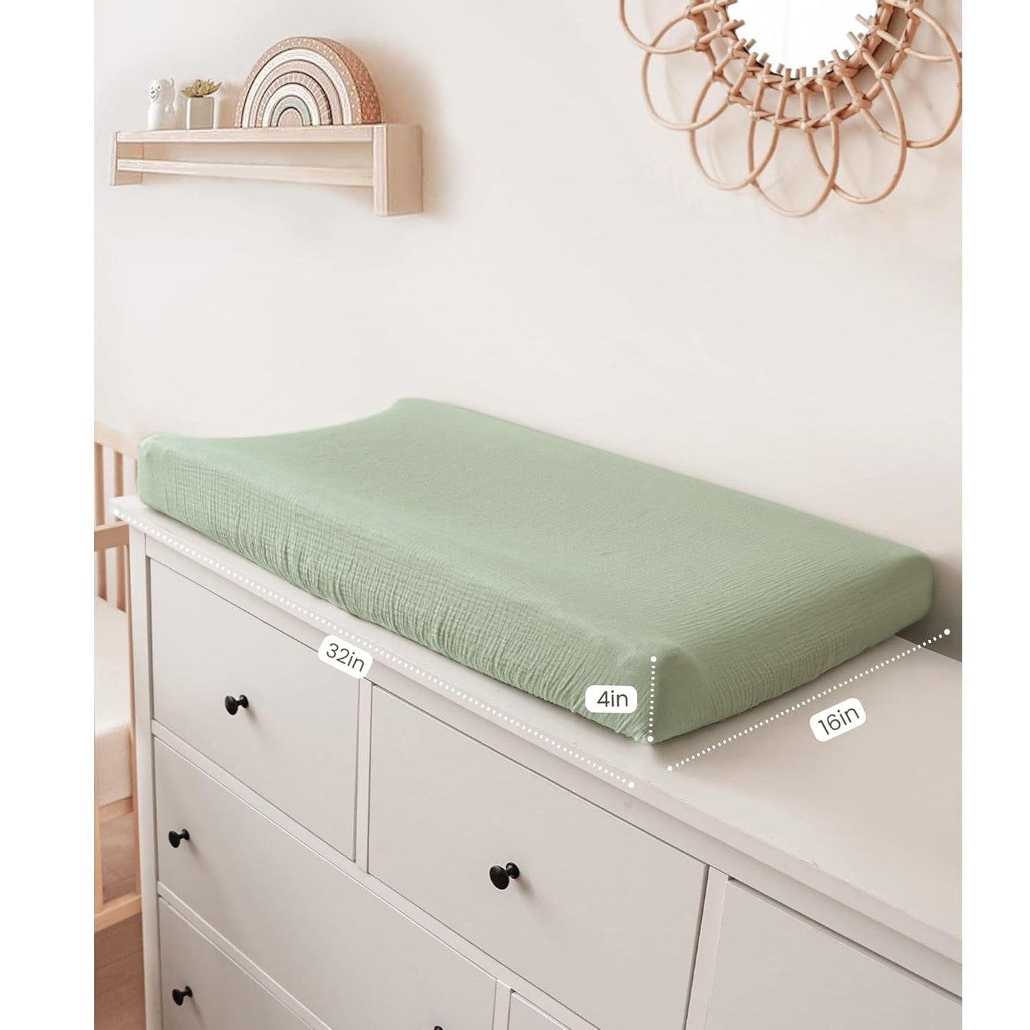 Konssy 2 Pack Muslin Changing Pad Covers for Boys, Ultra Soft & Breathable Cotton Baby Diaper Changing Table Covers, Neutral Nursery Diaper Changing Pad Sheets (Woodland,Sage)