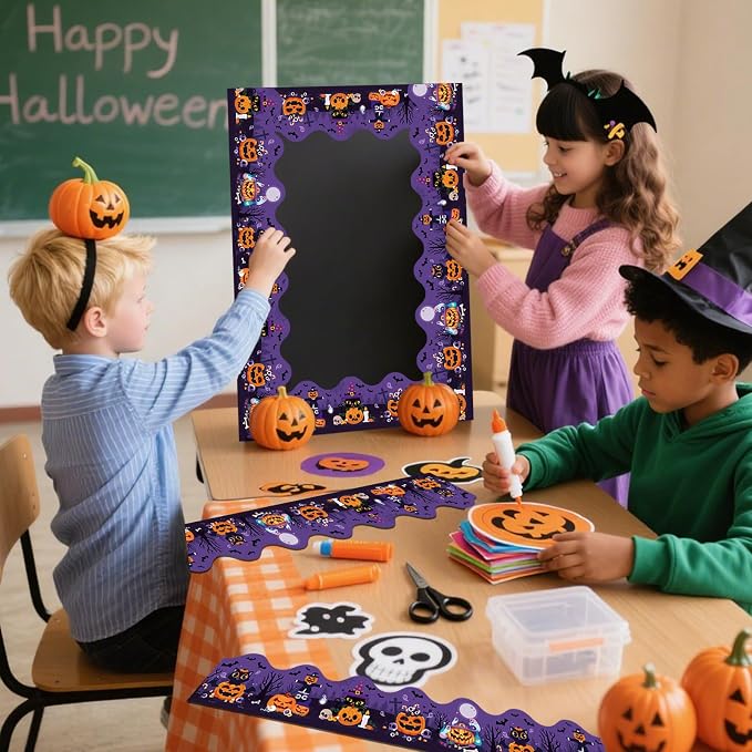 69Ft Halloween Bulletin Board Border Bat Ghost Pumpkin Cat Cobweb Funny