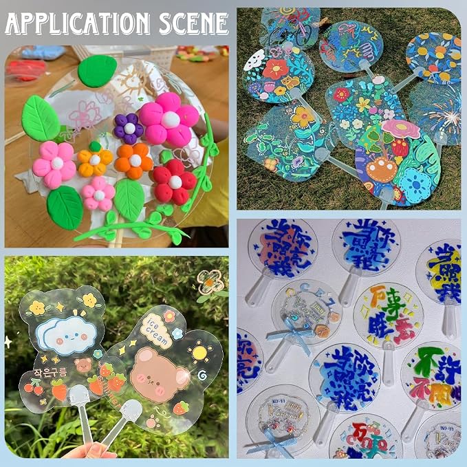50Pcs Small Fan Blanks Round Plastic Hand Fan Bulk Summer Clear Transparent
