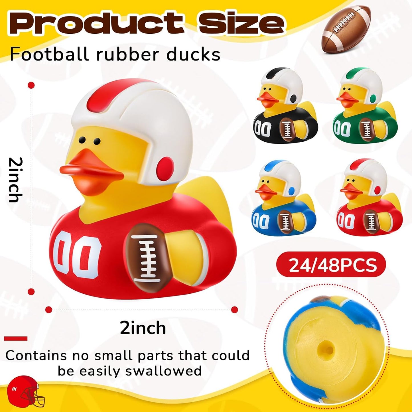 Deekin 24 Pcs Rubber Duck 2 Inch Bulk Sport Party Favors for Birthday Party Decorations Club Player Gift (Football Player)