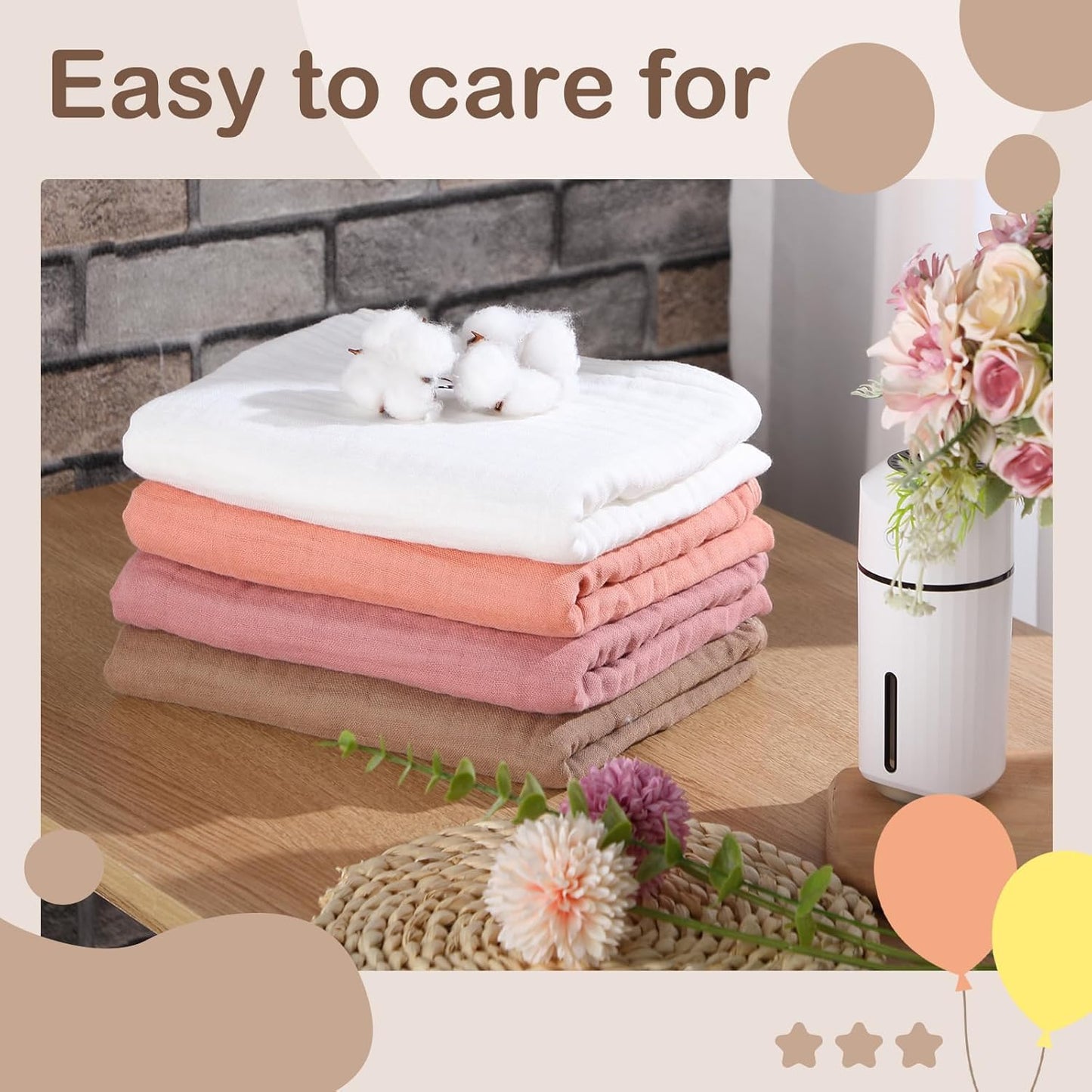 Peryiter 4 Pcs Muslin Hooded Baby Towels, 32"x 32" Cotton Newborn Bath Towel Muslin Infant Baby Blankets Absorbent Unisex Christmas Registry Gift Essentials for Girls Boys (Coffee)
