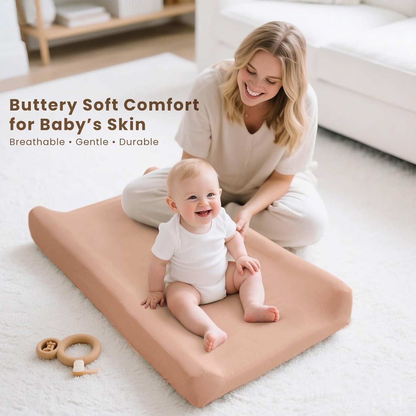 Konssy 3 Pack Stretchy Changing Pad Covers for Girl, Boy, Silky Soft Changing Table Cover, Breathable Baby Nursery Diaper Chang Pad Sheets (Flourish)