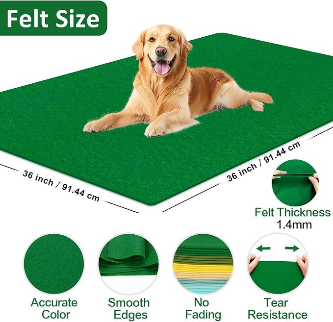 XSEINO Emerald Green Large Felt Fabric 36" X 36 ", 1.4 mm Thick Soft Felt