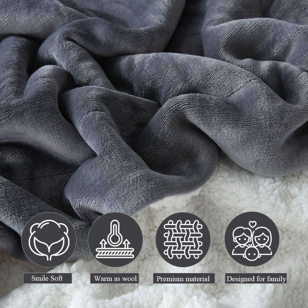 NANPIPER Flannel Blanket Reversible Sherpa Throw Blanket Super Soft Fuzzy Plush Microfiber (90"x90" Gray) Queen