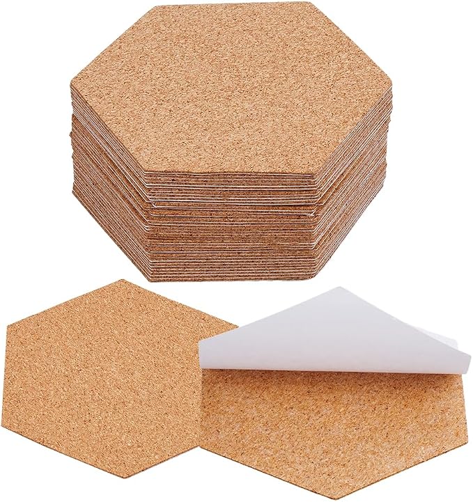 50Pcs Self Adhesive Cork Board Backings Cork Coaster Bottoms 4 Inch Hexagon