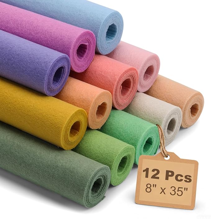 Large Stiff Felt Sheets 8"x35" – 12 Assorted Colors Felt Fabric Bundle Pack