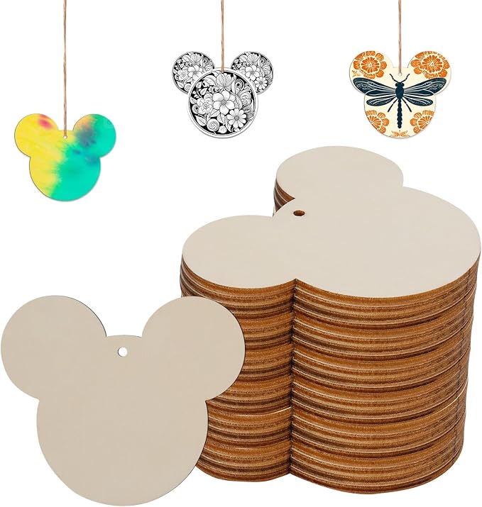 Mouse Head 30Pcs Unfinished Wooden Gift Ornaments DIY Craft Birthday