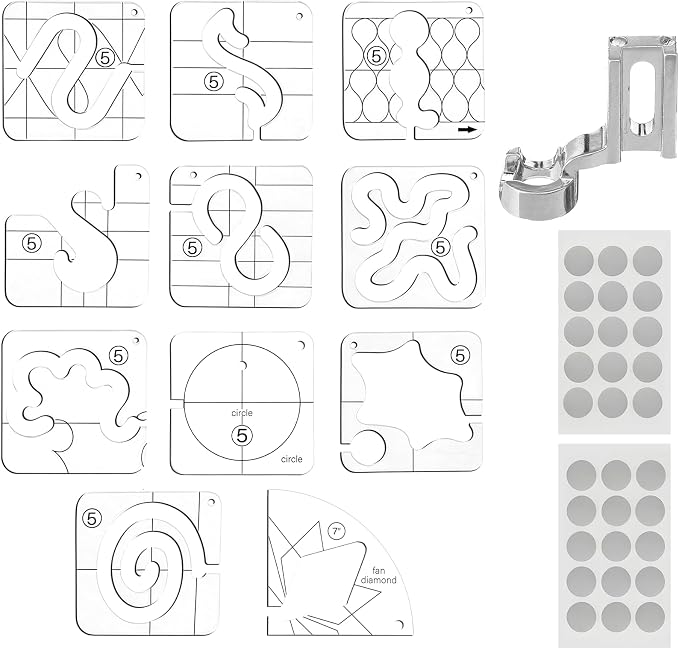 14 PCs Free Motion Quilting Template Set Includes 11 Quilting Templates 3mm