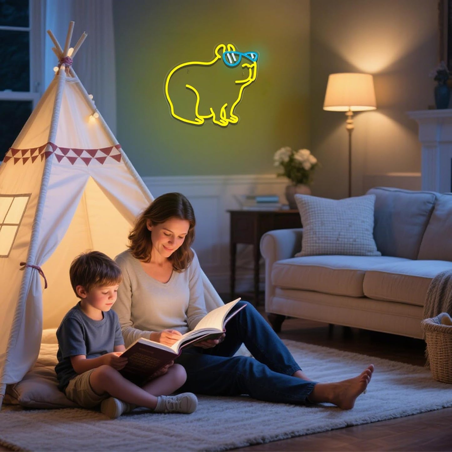 Cool Capybara Neon Sign, Dimmable Capybara Lemon Yellow LED Wall Light, Fun Cute Animal Night light Decor for Teens Room, Bedroom, Game Room, Pet Store, Birthday Party Gift