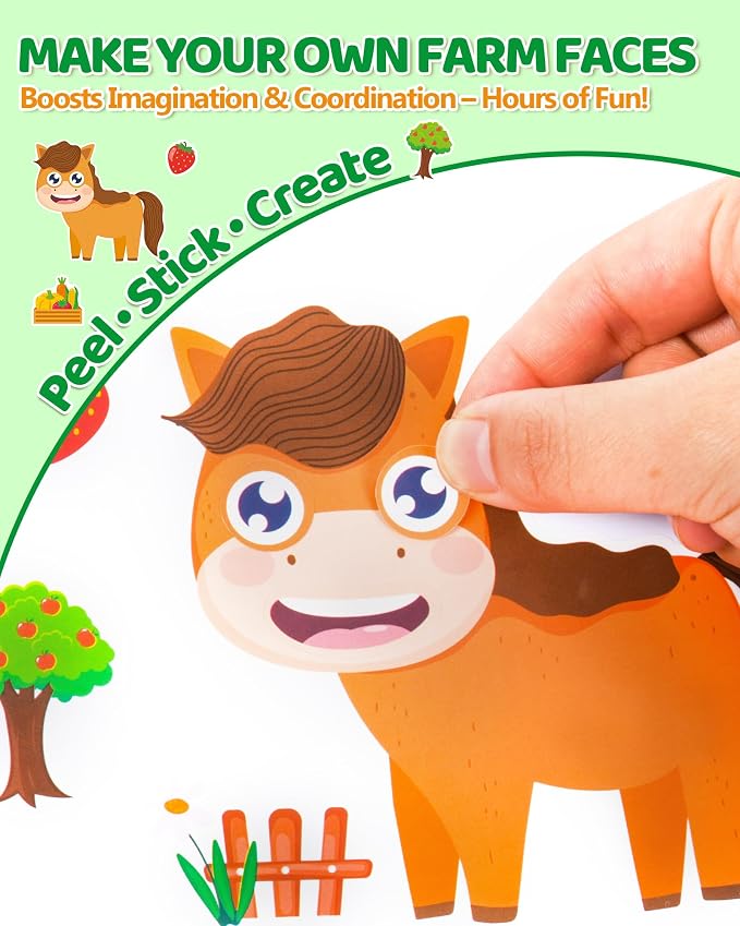 Aowplc 48 Sheets Farm Animal Make‑a‑Face Stickers