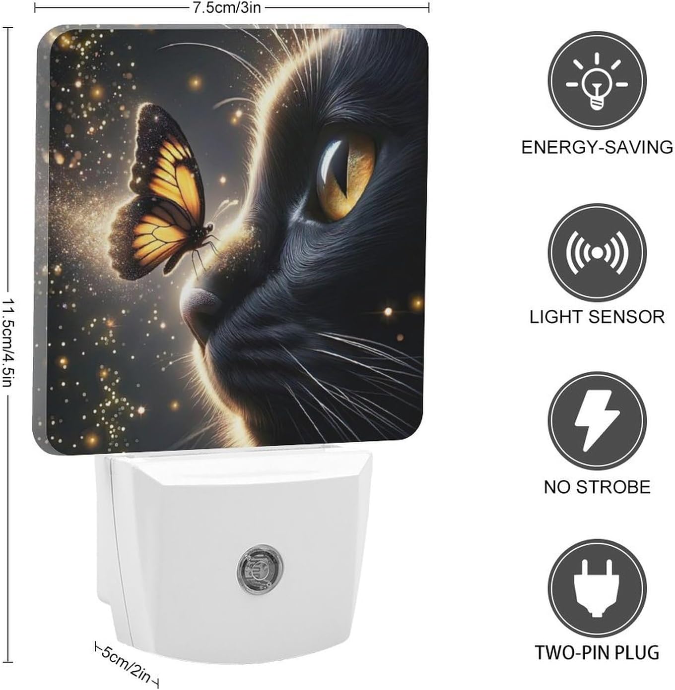 Cat Butterfly Night Light, Plug into Wall Decor Nightlights for Bedroom, Bathroom, Hallway, Kitchen, with Dusk to Dawn Light Auto Sensors LED Night Lights for Boys Girls Women Men Room Gifts