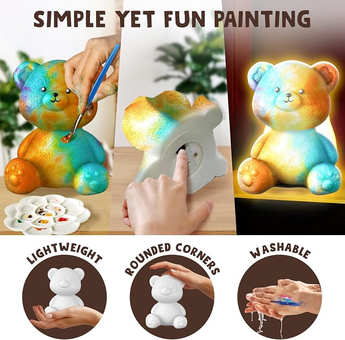 Goody King Paint Your Own Bear Lamp Kit, DIY Night Light, Arts and Crafts