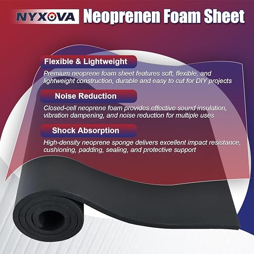 NYXOVA Neoprene Sponge Foam Sheet Roll, Closed Cell Foam Rubber Padding Without