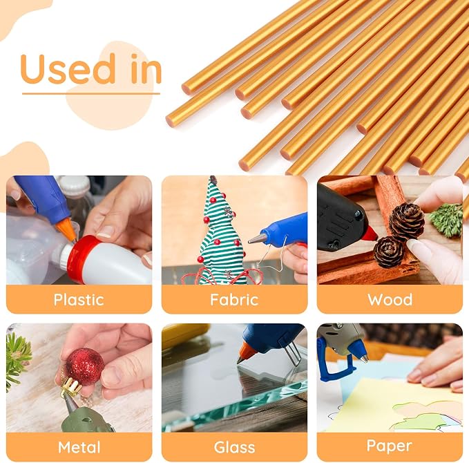 72pcs Metallic Gold Hot Glue Sticks, 0.27"x8" Mini Glue Sticks Colored