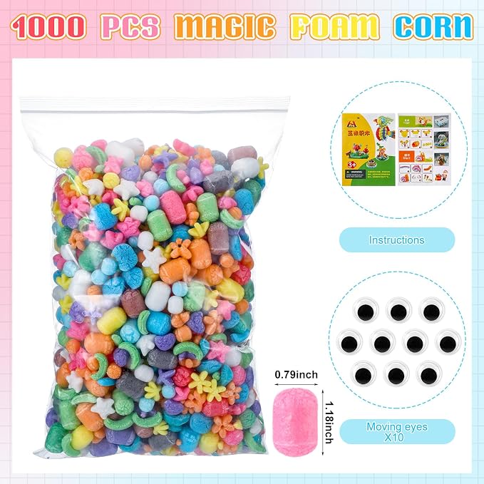 Junkin 1000 Pcs Magic Noodles Foam Crafts Puffs Corn Crafts Arts Kit Bulk Cross