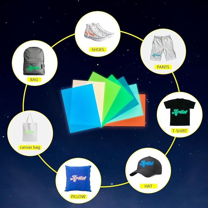 Glow in The Dark Puff Vinyl Heat Transfer Vinyl 7 Assorted Sheets