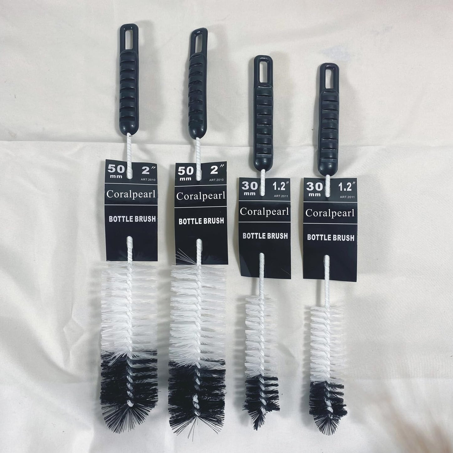 Coralpearl Bottle Brushes Thin Long Handle X 4, Utility Skinny Wire Cleaner Set Big Small, Bendable Flexible for Cleaning Narrow Neck Water, Beer, Wine, Baby Bottles, Pipes, Tubes, Hoses, and Flasks
