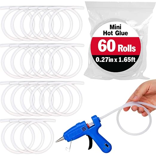 60 Pack Mini Hot Glue Stick Rolls, Each 1.65 FT Long x 0.27" Diameter Glue