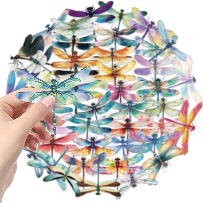 50Pcs Dragonfly Stickers for Scrapbooking, PET Transparent Decorative Stickers