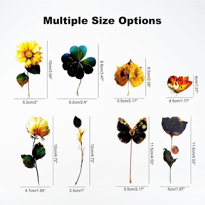 60PCS Botanical PET Stickers Set – Waterproof Flower and Butterfly Designs