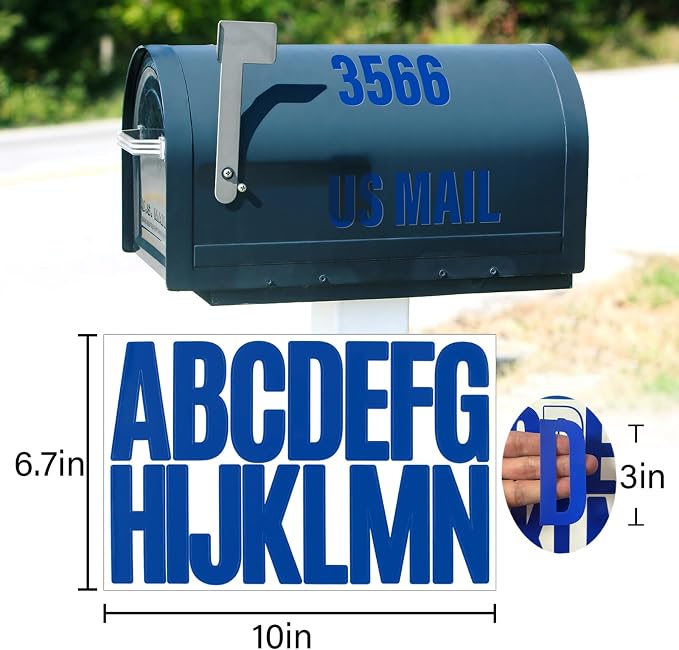 Letter Stickers, Mailbox Numbers, 3 Inch Waterproof Vinyl Alphabet | 3 Inch Blue