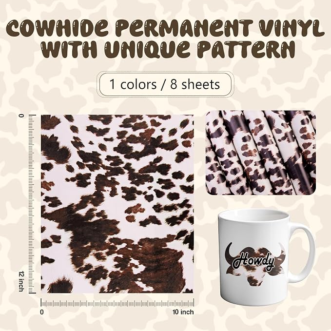 Tintnut Cow Print Permanent Vinyl 8 Sheets 12x10in Permanent Adhesive Vinyl |