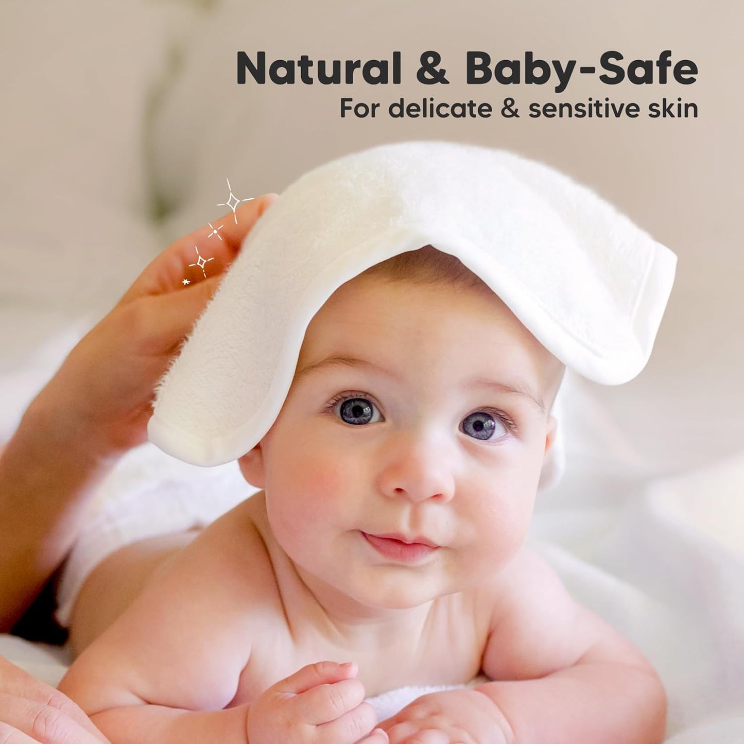 6-Pack Baby Washcloths - Soft Absorbent Viscose from Bamboo Wash Cloths for Babies, Kids, Toddlers, Infant, Newborn Bath Towels, Gentle on Sensitive Skin, 10x10 Reusable Face Towels (White)