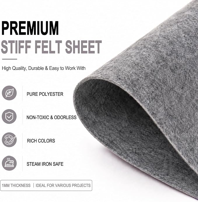 Gray Large Felt Fabric 36" x 36", 1mm Stiff Felt Sheet, Nonwoven Fabric