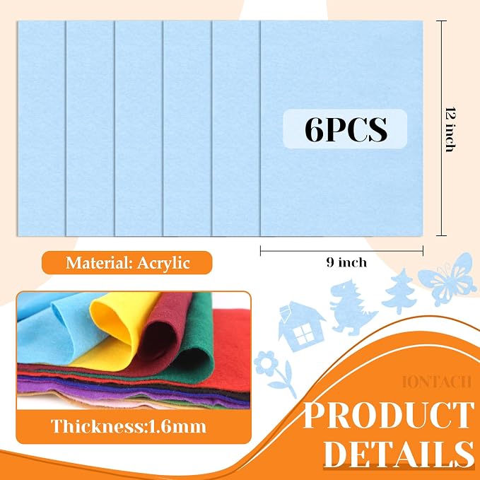 IONTACH 9" X 12" Soft Felt Sheets 1.6mm Thick | Felt Fabric