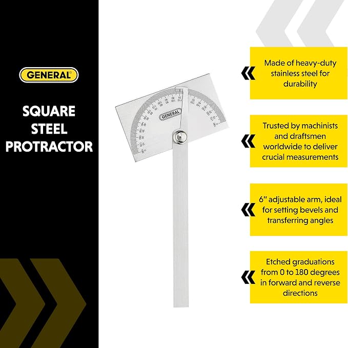 General Tools Angle Protractor #17 Stainless Steel Square Head