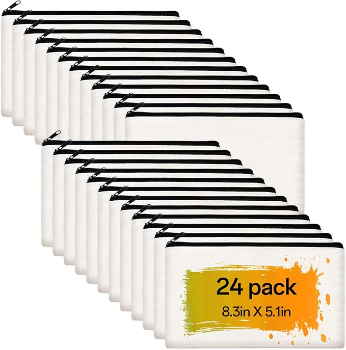 ZeeDix Canvas Zipper Pouch Bulk – 8.3 x 5 Inches Cotton Canvas Pouches