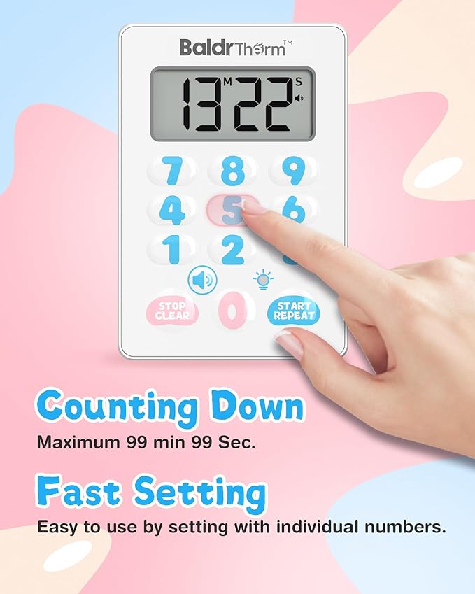 BaldrTherm Digital Kitchen Timer, Magnetic Waterproof Countdown Timer for Cooking, Shower, Workout, Classroom, Hair Color Processing, Cute.