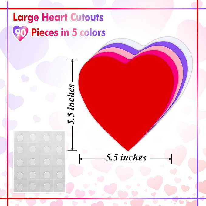 90 Pieces Heart Cutouts Paper Hearts Heart Shape Cards 5.5 Inches Large
