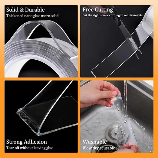 Double Sided Tape Heavy Duty for Wall Decor No Damage to Paint, Nano Two Sided