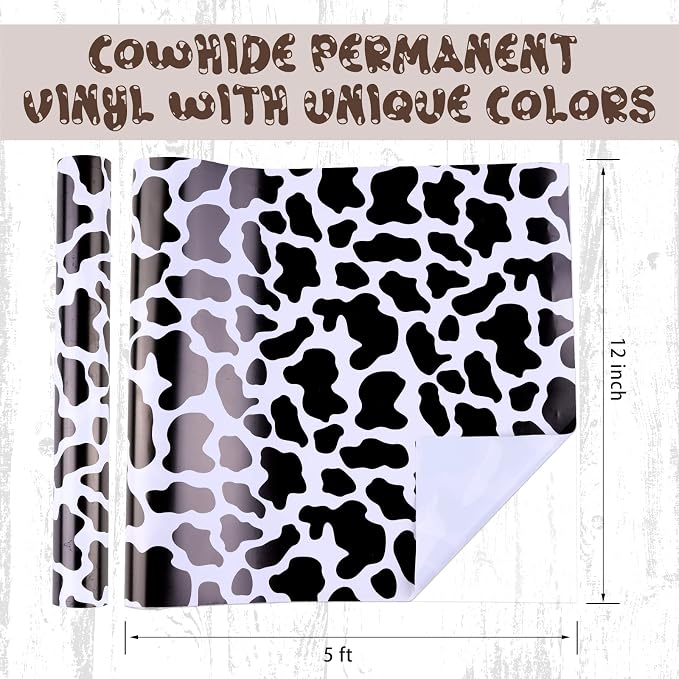 Tintnut Cowhide Permanent Vinyl Black White Adhesive Vinyl Roll 12in x 5ft |