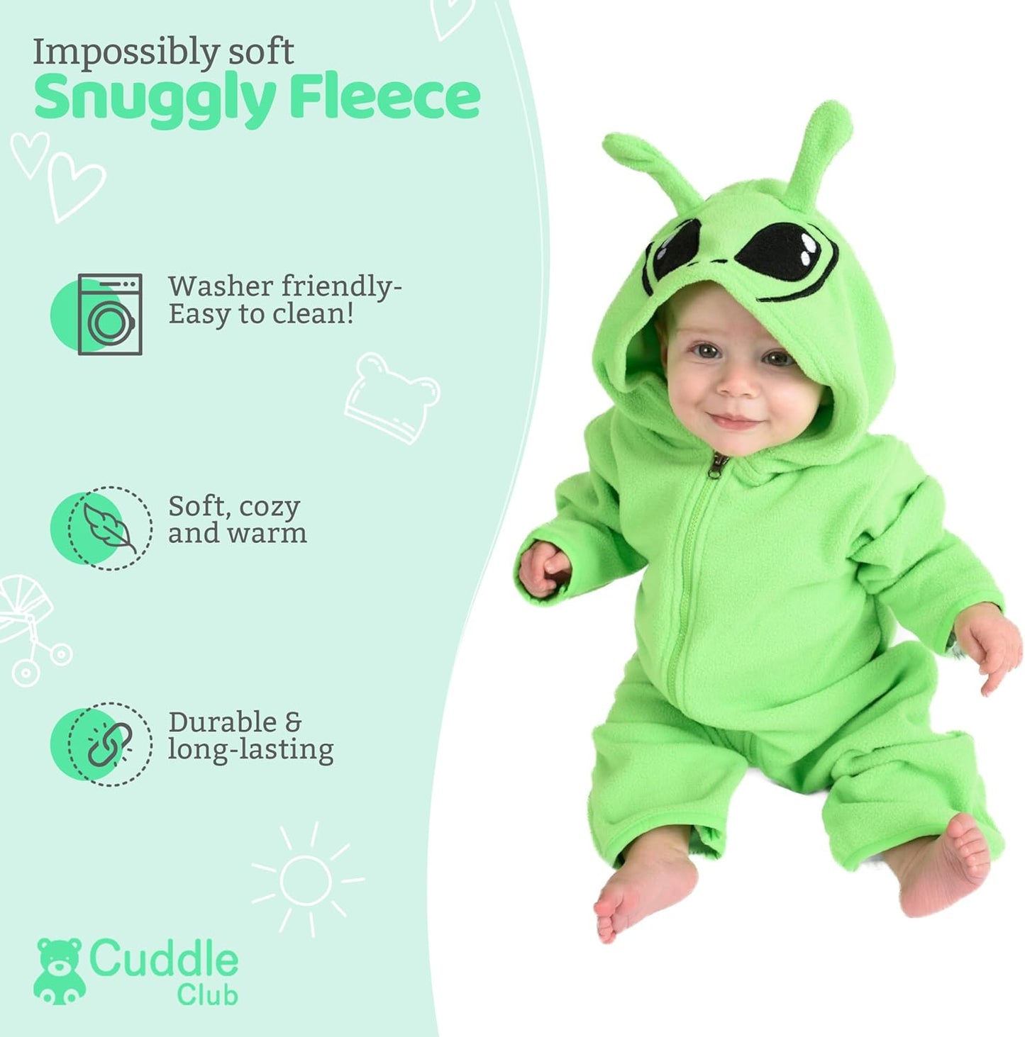 Cuddle Club Fleece Baby Bunting Bodysuit with Hood, Convertible Mittens & Booties, Car Seat Friendly, Soft & Warm, Easy Zip