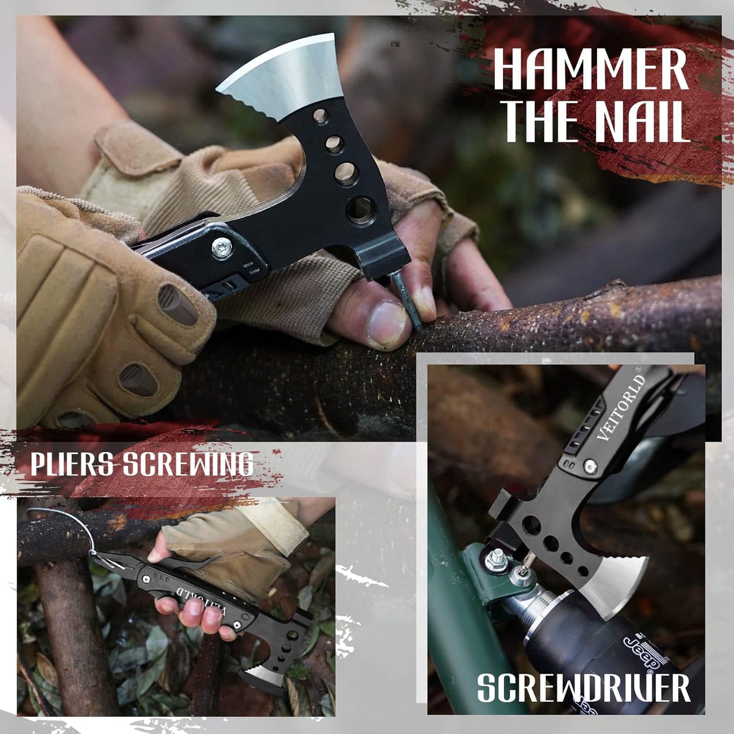 VEITORLD Christmas Stocking Stuffers, Gifts for Men Dad Husband, Unique Anniversary Birthday Gifts Idea for Him, Multitool Axe Hammer Camping Accessories, Cool Hunting Fishing Hiking Presents