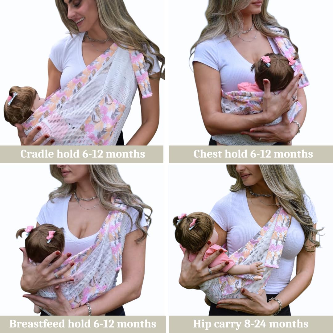Baby to Toddler Sling Carrier, Toddler Carrier 25-60 lbs – Baby Travel Essential, Adjustable Mesh Sling with Secure Safety Buckle & Comfortable Hip Sling with One Hand Support – Tropical Pink