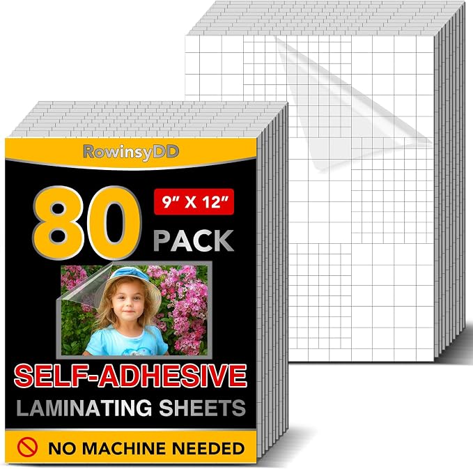 RowinsyDD 80 PCS Self Laminating Sheets, Self Adhesive Laminating Sheets | 8.5