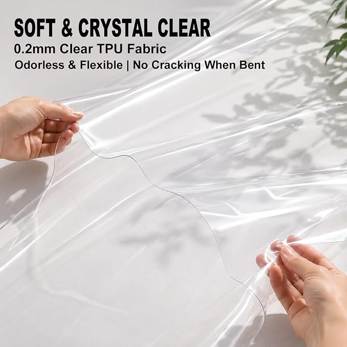 SHISU Clear TPU Vinyl Fabric 8 Mil, Large Waterproof Sheet | Wide transparent