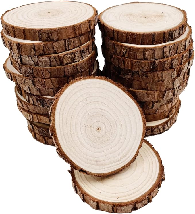 Unfinished Natural with Tree Bark Wood Slices 30 Pcs 2.4"-2.8" inch Disc