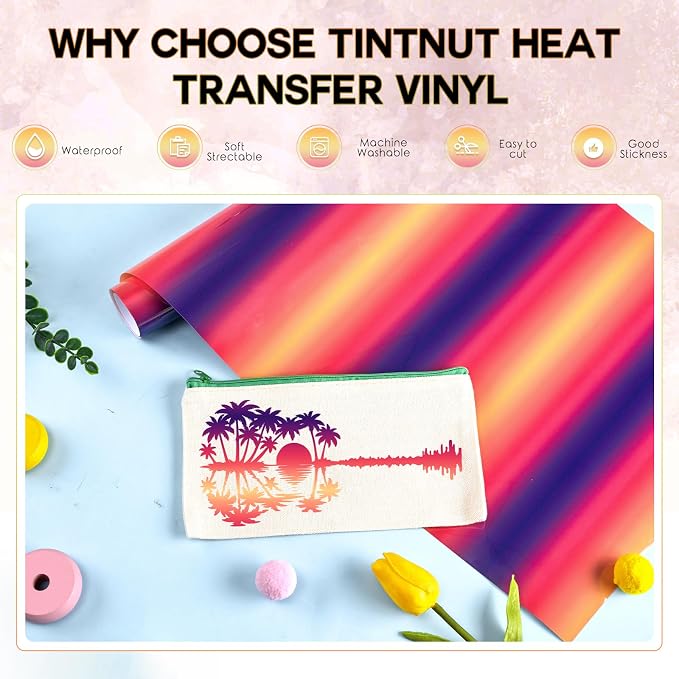 Tintnut Orange Purple Gradient Heat Transfer Vinyl Roll, easy cut & weed
