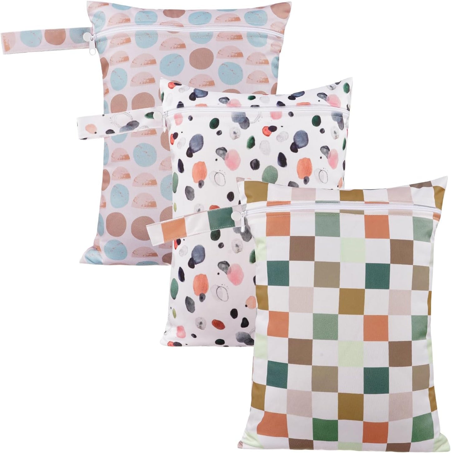 Happy Flute 3 Set Wet Bag Storage Bag Zipper Waterproof Washable Travel Bags, Beach, Pool, Gym Bag for Cloth Diaper, Swimsuits & Wet Clothes for Baby,11.8x15.7inch(Lattice)