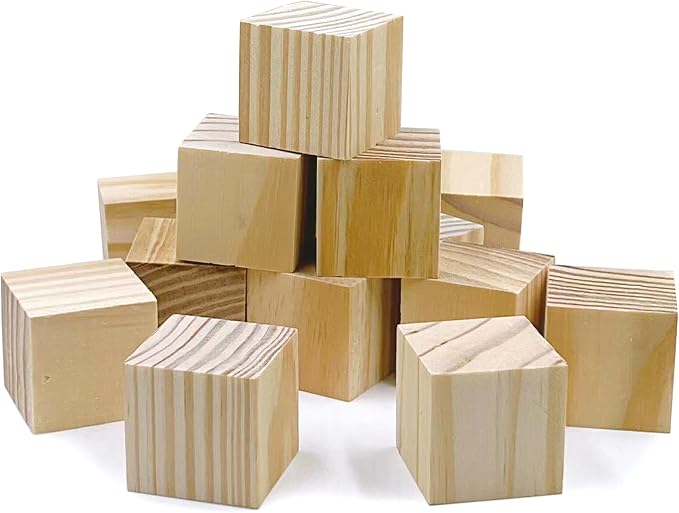 Wooden Blocks for Crafts, Unfinished Wood Cubes, 1.5 Inch Natural Wood Blocks