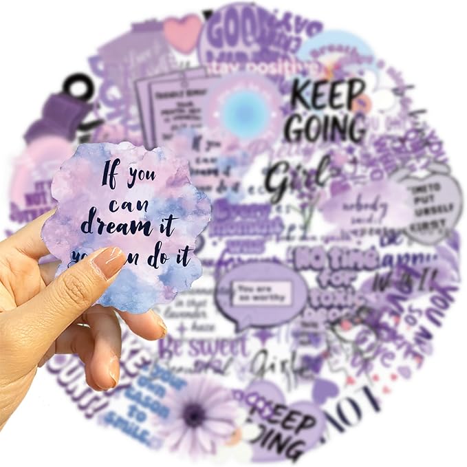 Purple Motivational English Phrases50Pcs Stickers