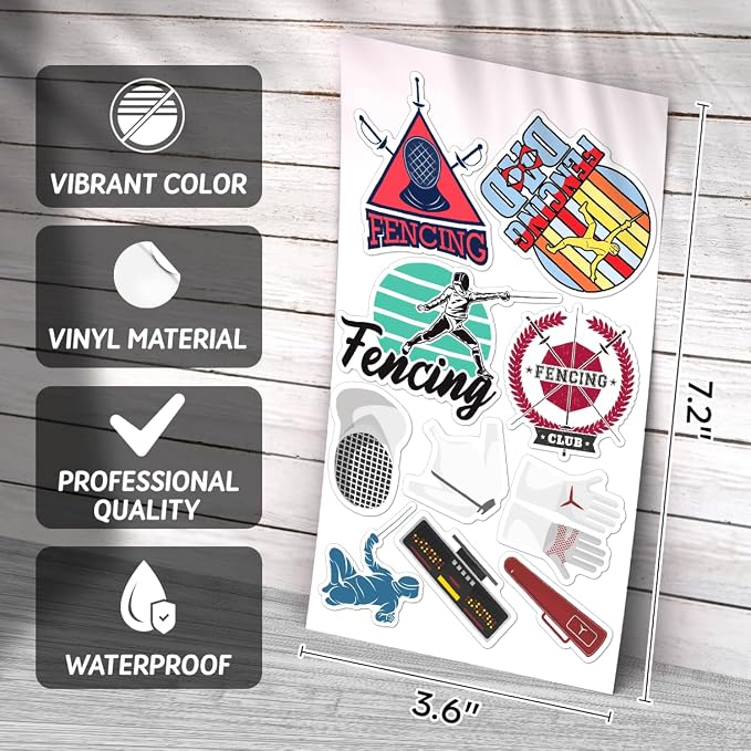 Fencing Sports Themed Stickers Pack Vinyl 50pcs