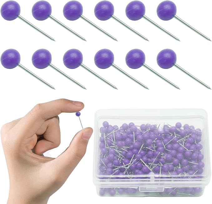 Purple Map Pins, 1/8 Inch, Round Ball Head | Map Tacks, Push Pins
