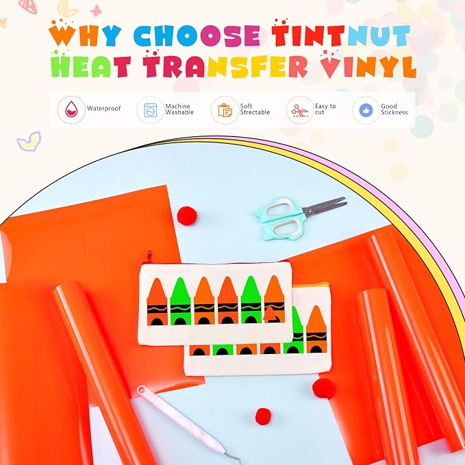 Tintnut Bright Orange Neon Heat Transfer Vinyl, easy cut & weed, stretch