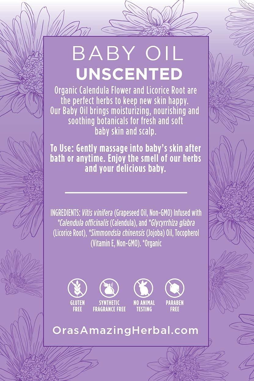 Ora's Amazing Herbal Calendula Baby Oil, Natural Infant Massage, Cradle Cap Scalp and Hair Oil, Organic Jojoba, Baby Acne, Unscented