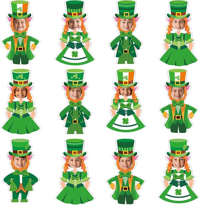 OBUSATT 60 Pcs St. Patrick's Day Leprechaun Hats Theme Cutouts Hat and Beard